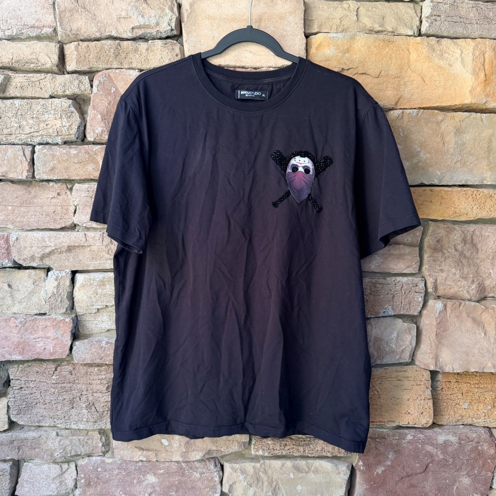 Roku Studio Mens XL T-Shirt Bad Habits Slasher Mask Rhinestone Graphic Black